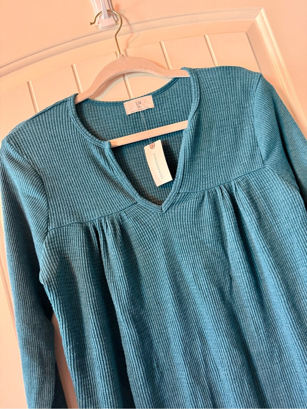 T.La by Anthropologie Teal Waffle Knit Thermal Tunic NWT